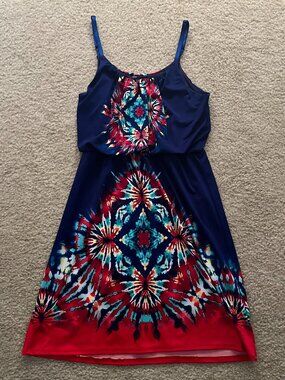 Lipstick Spaghetti Stap Sundress • Size Small • Blue